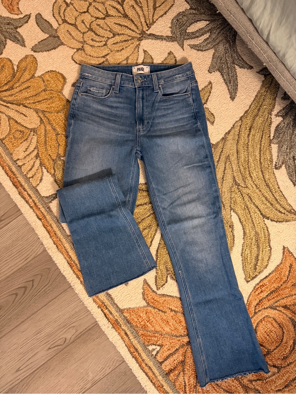 PAIGE Blue Flare Jeans - High Rise Wide Leg